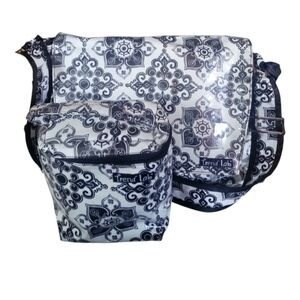 Trend Lab Black and White Floral Baby Diaper Bag Utility Set With Bottle Bag